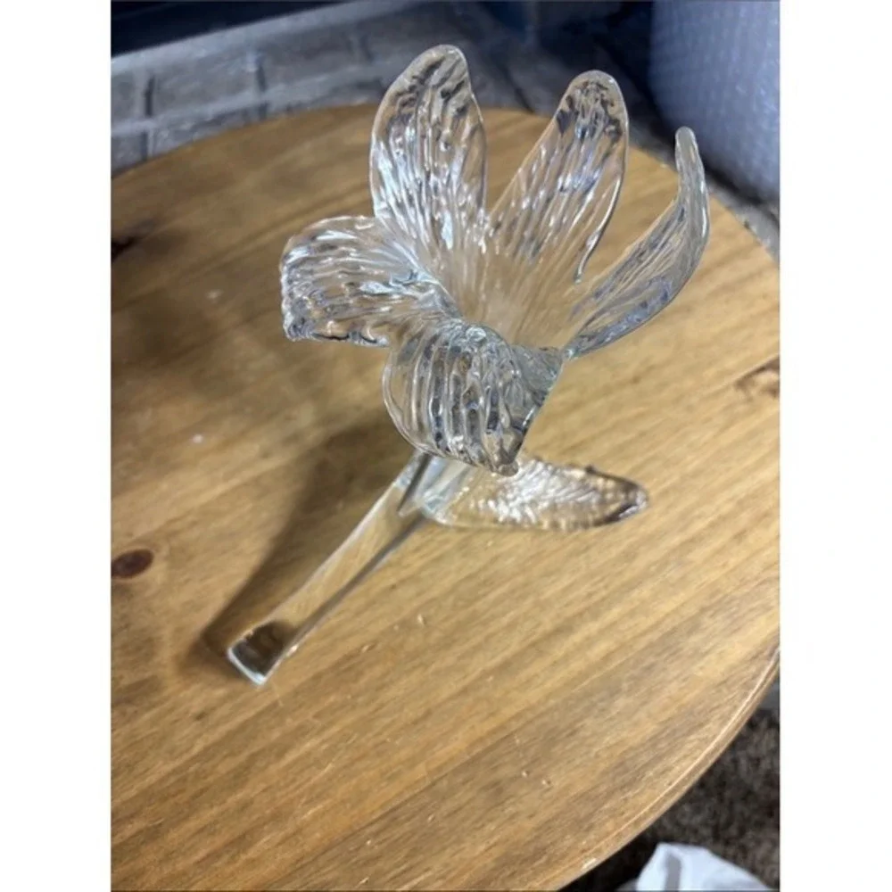 2 Vintage Clear Glass Lily Shaped Bud Vases /Candle Holders Hand Blown GIFT RARE